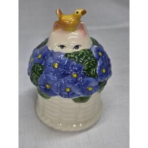 Primrose Cat and Bird Salt And Pepper Stack by Clay Art made in Portugal